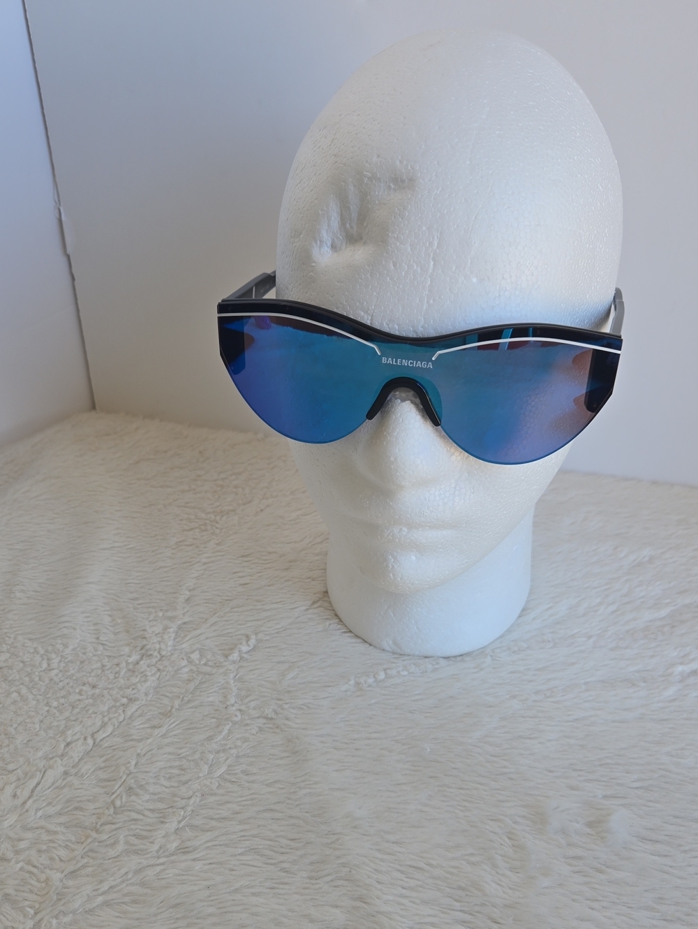 : Balenciaga BB0056S 009 Blue Mirror Cat-Eye Shield Sunglasses w/ Case